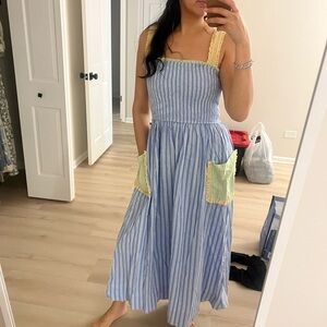 Red Dress Boutique Blue and Yellow Striped Midi Dress